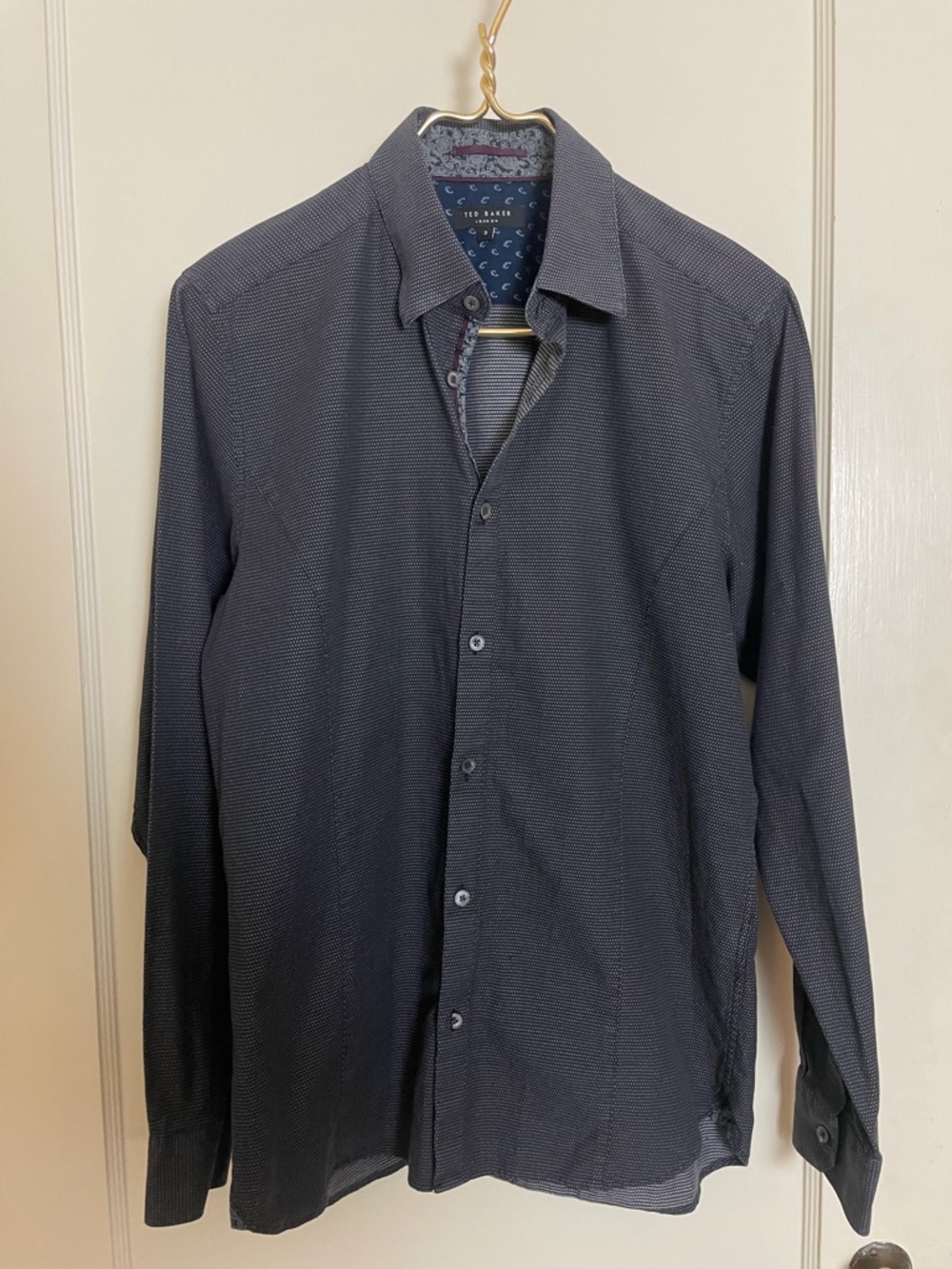 Ted Baker London Grey Dotted Button Down Shirt with Paisley Trim